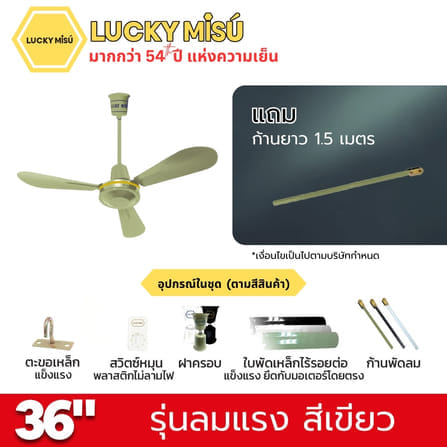 พัดลมติดเพดาน ขนาด 36 นิ้ว ลัคกี้มิตซู รุ่น LM36 สีเขียว (รุ่นลมแรง ก้านยาว 1.5 เมตร)_4